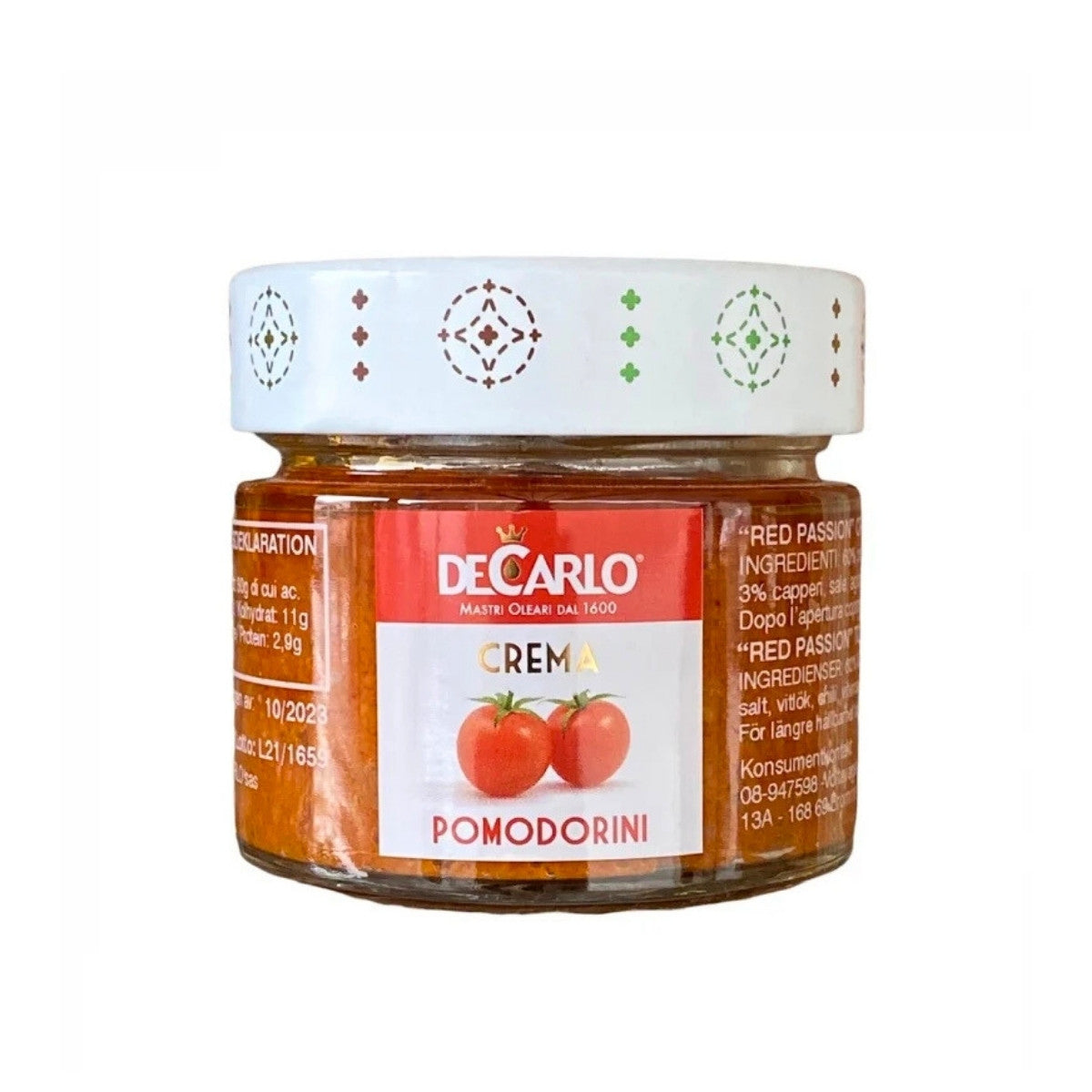 Crema di Pomodorini – sammetslen tomatkräm från Apulien. Gjord på körsbärstomater, olivolja och kärlek. 130 g från De Carlo.