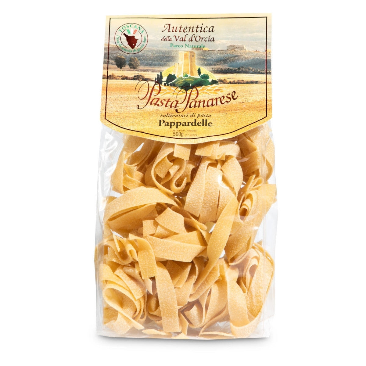 Pappardelle från Panarese – bred bandpasta med rustik yta som fångar all sås. Äkta toskansk pasta i varje tugga.