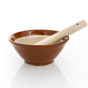Japansk mortel suribachi i keramik med räfflad insida och trästöt surikogi, 17 x 7,5 cm